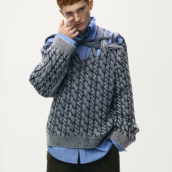 NWT Glenn Martens x H&M Cable-Knit Cutout Sweater sz Medium - Picture 7 of 8